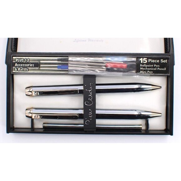 Pierre Cardin Ballpoint Pen & Mechanical Pencil W/Mini Pen Silver/Gold 15 pc Set - Picture 2 of 5
